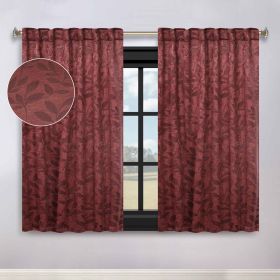Leaves Room Darkening Back Tabs Blackout Curtain Panels, Set of 2 (Color: Antique Copper, size: 52" X 63")