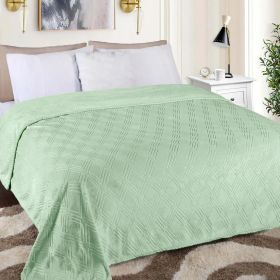 Flannel Fleece Blanket – Alaska Diamond Quilted - Warm and Plush (Color: Seafoam, size: Throw)
