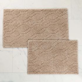 Brou Diamond Lattice Textured Machine Washable Bath Rugs, Set of 2 (Color: Beige, size: large)