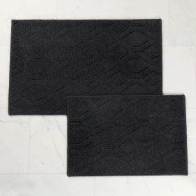Brou Diamond Lattice Textured Machine Washable Bath Rugs, Set of 2 (Color: Black, size: large)