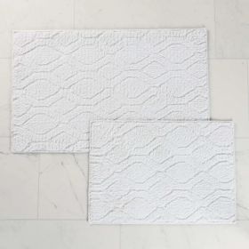 Brou Diamond Lattice Textured Machine Washable Bath Rugs, Set of 2 (Color: White, size: large)