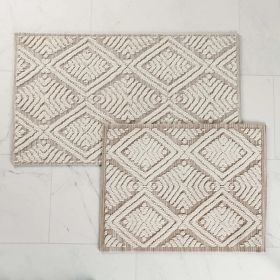 Ceton Diamond Trellis Textured Machine Washable Bath Rugs, Set of 2 (Color: Beige, size: medium)