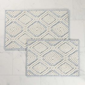 Ceton Diamond Trellis Textured Machine Washable Bath Rugs, Set of 2 (Color: Blue, size: large)