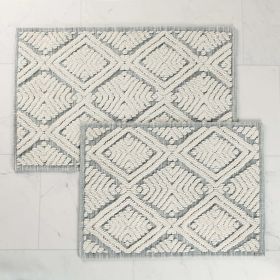Ceton Diamond Trellis Textured Machine Washable Bath Rugs, Set of 2 (Color: Sage, size: medium)