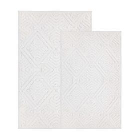 Ceton Diamond Trellis Textured Machine Washable Bath Rugs, Set of 2 (Color: White, size: large)