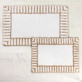 Inaya Modern Striped Tufted Shag Machine Washable Bath Rugs, Set of 2 (Color: Beige, size: large)
