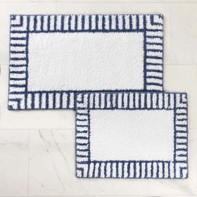 Inaya Modern Striped Tufted Shag Machine Washable Bath Rugs, Set of 2 (Color: Navy, size: medium)
