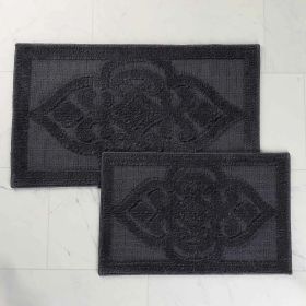 Myra Medallion Textured Jacquard Machine Washable Bath Rugs, Set of 2 (Color: Charcoal, size: large)