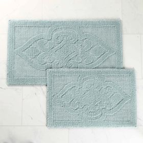 Myra Medallion Textured Jacquard Machine Washable Bath Rugs, Set of 2 (Color: Seafoam, size: large)