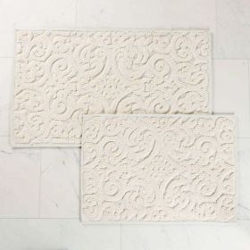 Venere Floral Scroll Textured Machine Washable Bath Rugs, Set of 2 (Color: Ivory, size: medium)