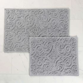Venere Floral Scroll Textured Machine Washable Bath Rugs, Set of 2 (Color: Light Grey, size: large)