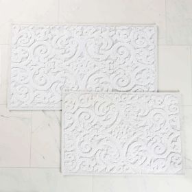 Venere Floral Scroll Textured Machine Washable Bath Rugs, Set of 2 (Color: White, size: large)