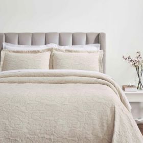 Floral Cotton Matelassé Bedspread Set Hibiscus Jacquard (3-Piece) (Color: Beige, size: Queen)