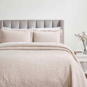 Floral Cotton Matelassé Bedspread Set Hibiscus Jacquard (3-Piece) (Color: Blush, size: Queen)