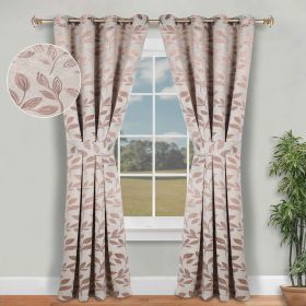 Blackout Window Curtains Leaves Pattern Room Darkening Set of 2 (Color: Bronze, size: 46" x 96")