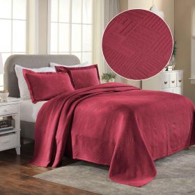 Lightweight Cotton Bedspread Sets 3-Piece Geometric Fret Jacquard Matelassé Scalloped (Color: Burgundy, size: Twin)