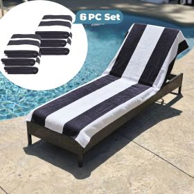 Cabana Striped Cotton Standard Size Chaise Lounge Chair Cover Set (Sets: 6 Piece, Color: Charcoal)