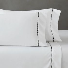 600 Thread Count Cotton Blend Pillowcases, Imperia Embroidered Hem, Set of 2 (Color: White/Black, size: Standard)
