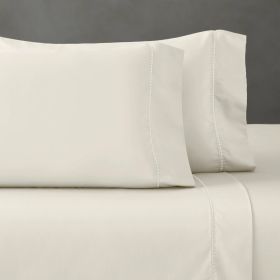 600 Thread Count Cotton Blend Pillowcases, Imperia Embroidered Hem, Set of 2 (Color: Ivory, size: King)