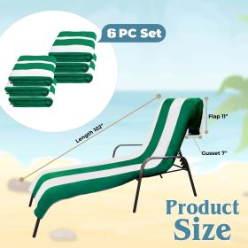 Cabana Striped Cotton Standard Size Chaise Lounge Chair Cover Set (Sets: 6 Piece, Color: Green)