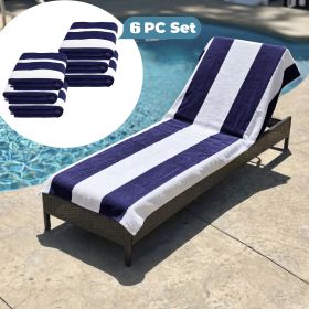 Cabana Striped Cotton Standard Size Chaise Lounge Chair Cover Set (Sets: 6 Piece, Color: Blue)