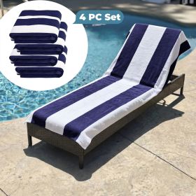 Cabana Striped Cotton Standard Size Chaise Lounge Chair Cover Set (Sets: 4 Piece, Color: Blue)