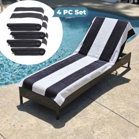 Cabana Striped Cotton Standard Size Chaise Lounge Chair Cover Set (Sets: 4 Piece, Color: Charcoal)