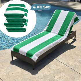 Cabana Striped Cotton Standard Size Chaise Lounge Chair Cover Set (Sets: 4 Piece, Color: Green)