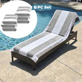 Cabana Striped Cotton Standard Size Chaise Lounge Chair Cover Set (Sets: 6 Piece, Color: Light Grey)