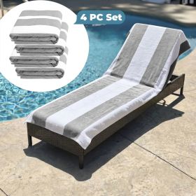Cabana Striped Cotton Standard Size Chaise Lounge Chair Cover Set (Sets: 4 Piece, Color: Light Grey)