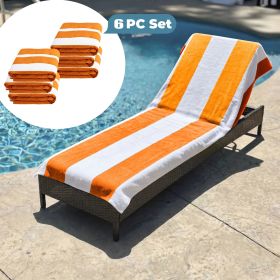 Cabana Striped Cotton Standard Size Chaise Lounge Chair Cover Set (Sets: 6 Piece, Color: Orange)