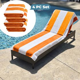 Cabana Striped Cotton Standard Size Chaise Lounge Chair Cover Set (Sets: 4 Piece, Color: Orange)