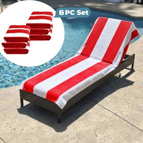 Cabana Striped Cotton Standard Size Chaise Lounge Chair Cover Set (Sets: 6 Piece, Color: Red)