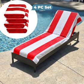 Cabana Striped Cotton Standard Size Chaise Lounge Chair Cover Set (Sets: 4 Piece, Color: Red)