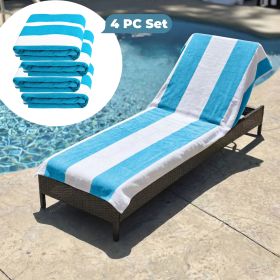 Cabana Striped Cotton Standard Size Chaise Lounge Chair Cover Set (Sets: 4 Piece, Color: Turquoise)