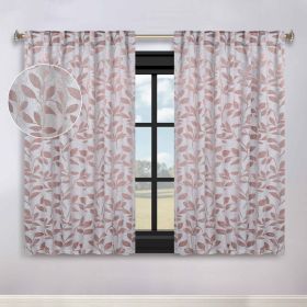 Leaves Room Darkening Back Tabs Blackout Curtain Panels, Set of 2 (Color: Champagne, size: 52" X 63")
