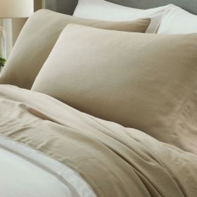 Chloe 100% Cotton Linen Texture Vintage Wash Deep Pocket Bed Pillowcase Set (Color: Beige, size: Standard)