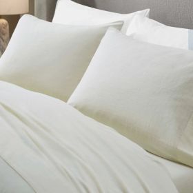 Chloe 100% Cotton Linen Texture Vintage Wash Deep Pocket Bed Pillowcase Set (Color: Ivory, size: King)