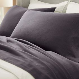 Chloe 100% Cotton Linen Texture Vintage Wash Deep Pocket Bed Pillowcase Set (Color: Plum, size: Standard)