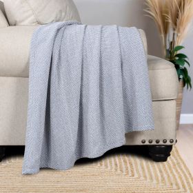 Chrisney Cotton Blanket - Textured Chevron Weave & All Season Comfort (Color: Blue, size: Throw)