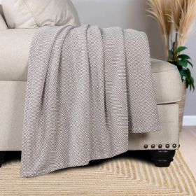 Chrisney Cotton Blanket - Textured Chevron Weave & All Season Comfort (Color: Brown, size: Throw)