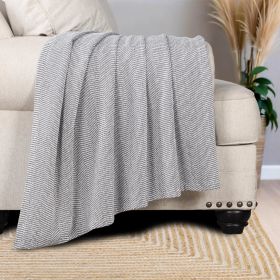 Chrisney Cotton Blanket - Textured Chevron Weave & All Season Comfort (Color: Charcoal, size: Throw)