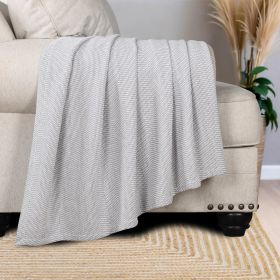 Chrisney Cotton Blanket - Textured Chevron Weave & All Season Comfort (Color: Grey, size: Throw)