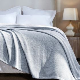 Chrisney Cotton Blanket - Textured Chevron Weave & All Season Comfort (Color: Blue, size: Twin)