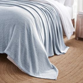 Chrisney Cotton Blanket - Textured Chevron Weave & All Season Comfort (Color: Blue, size: King)