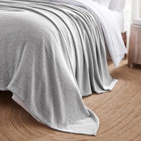 Chrisney Cotton Blanket - Textured Chevron Weave & All Season Comfort (Color: Charcoal, size: King)