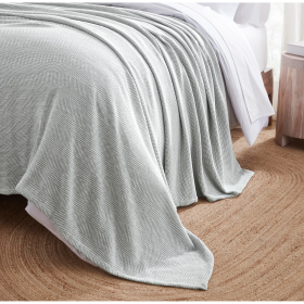 Chrisney Cotton Blanket - Textured Chevron Weave & All Season Comfort (Color: Green, size: California King)