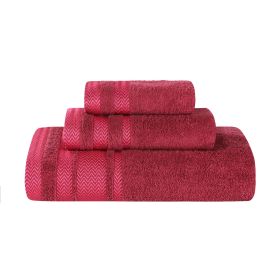 Hays Cotton Medium Weight 3 Piece Assorted Bathroom Towel Set (Color: Cranberry, size: 3 Piece Towel Set)