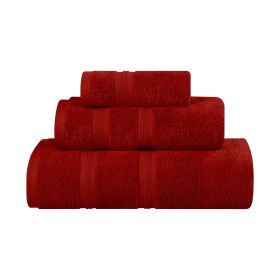 Smart Dry Zero Twist Cotton Medium Weight 3 Piece Assorted Towel Set (Color: Crimson, size: 3 Piece Towel Set)