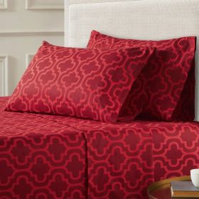 Moroccan Trellis Cotton Flannel 2 Piece Pillowcase Set (Color: Burgundy, size: Standard)